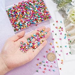 不透明色のガラスシードビーズ2000個  キューブ  丸い穴  ミックスカラー  3~7x3~4x3~4mm  穴：0.5mm&nbsp;SEED-NB0001-90