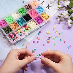 126g15色手作りポリマークレイビーズ  ヒシビーズ  ジュエリー工芸用品のDIY用  ミックスカラー  6x1mm  穴：2mm  126 G /ボックス&nbsp;CLAY-SZ0001-32