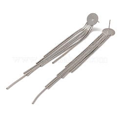 真鍮のスネークチェーンタッセルスタッドピアス金具  フラットラウンドカボションセッティングで  プラチナ  106x10mm&nbsp;KK-G510-20P