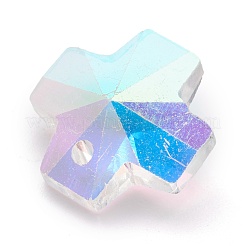 クリアガラスチャーム  多面カット  バックメッキ  クロス  クリアAB  14x14x7mm  穴：1.6mm&nbsp;GLAA-O020-01B