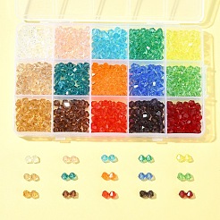 15連売り15色透明ガラスビーズ連売り  多面カット  双円錐形  ミックスカラー  6x6mm  穴：1mm&nbsp;EGLA-FS0001-46