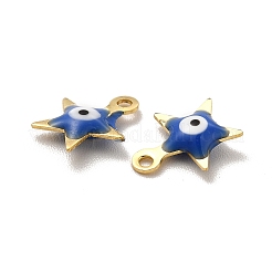 304ステンレススチール製イーブルアイエナメルチャーム  星のチャーム  ゴールドカラー  ブルー  9x8x2mm  穴：1mm&nbsp;STAS-G302-04G-04