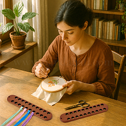 松材の糸巻き板  フロスオーガナイザー  クロスステッチ刺繡用綿糸クラフトDIY縫製収納  オーバル  サドルブラウン  283x61x9.5mm  内径：15.5mm&nbsp;AJEW-WH0248-810