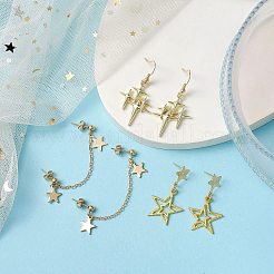 星の真鍮のイヤリング  合金と201ステンレススチールのペンダント付き  ゴールドカラー  37~72.5x10~23mm  3のペア/セット&nbsp;EJEW-JE06114