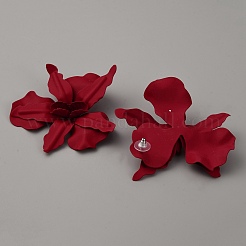 鉄合金スタッドピアス  花  プラチナ  暗赤色  74x77mm&nbsp;EJEW-WH0001-007A