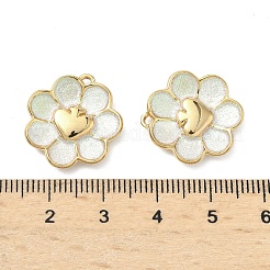 スプレー塗装された304ステンレススチールペンダント  ハートチャーム付きの花  PVD真空メッキ  18KGP本金メッキ  ホワイト  19.5x18.5x3mm  穴：1.2mm&nbsp;STAS-G371-10G-01