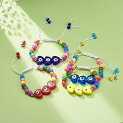 ランプワーク ハート イービル アイ ブレイド ビーズ ブレスレット  女性のための調節可能なブレスレット  ミックスカラー  内径：1-7/8~3-5/8インチ（4.7~9.2cm）&nbsp;BJEW-JB08626