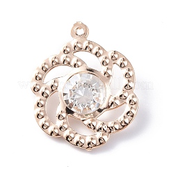 ラック メッキ ライト ゴールド アイアン ペンダント  ガラスラインストーン付き  花のチャーム  クリスタル  28.5x23x8mm  穴：1.4mm&nbsp;IFIN-L039-10KCG