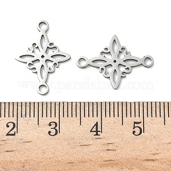 304ステンレススチールの菱形フラワーコネクターチャーム  変色しない  艶出し  ステンレス鋼色  19x13.5x1mm  穴：1.8mm&nbsp;X-STAS-G361-04P