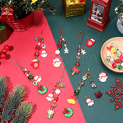 クリスマス用の携帯ストラップキット  樹脂ペンダントを含む  合金ペンダント  ガラスビーズ  アクリルビーズ  携帯電話のストラップ  アイピン  ミックスカラー  26.5x20x7.5mm  穴：2mm&nbsp;DIY-SC0032-70