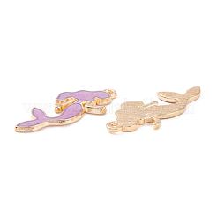 合金エナメルチャーム  人魚  ライトゴールド  プラム  29x12.5x2mm  穴：1.4mm&nbsp;X-ENAM-N054-021D