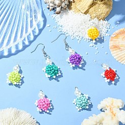 7個 7色 手作りガラスシードビーズ 亀ペンダント  304ステンレススチール製ジャンプリングと焼き付け塗装パールガラスパール付き  ミックスカラー  30x20x10mm  穴：3mm  1pc /カラー&nbsp;PALLOY-CJ00103