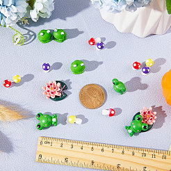 66個 6スタイルの樹脂製カエルと蓮とキノコのオーナメント  家の装飾のための  ミックスカラー  12~25x8~22x8~20mm  穴：3mm&nbsp;DJEW-GF0001-61
