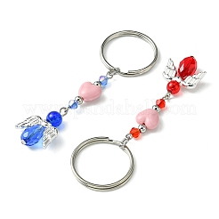 ガラス＆アクリルペンダントキーホルダー  鉄のスプリットキーリング付き  ハート＆エンジェル  ミックスカラー  8.1~8.2cm&nbsp;KEYC-FS0001-04