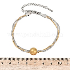 304ステンレススチールマルチ連ブレスレット  女性用スネークチェーン＆ボールチェーンブレスレット  ゴールデン·ステンレス鋼色  7-1/8インチ（18.2cm）&nbsp;BJEW-Z108-05GP