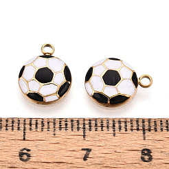 304ステンレススチールエナメルペンダント  サッカーのチャーム  イオンプレーティング（ip）  18KGP本金メッキ  ホワイト  12x9x2mm  穴：1.6mm&nbsp;STAS-T068-09