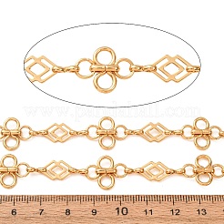 304ステンレス鋼製クローバー＆菱形リンクチェーン  溶接されていない  スプールで  ゴールドカラー  14x3mm&nbsp;SA-CBAE0F2-07G