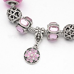花の合金ラインストーンエナメルヨーロッパビーズのブレスレット  樹脂ヨーロッパのビーズ付き  真鍮チェーンと合金クラスプ  ミックスカラー  180mm&nbsp;BJEW-I182-01