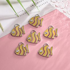 合金エナメルチャーム  ラインストーン付き  鉛フリー及びカドミウムフリー  チョウチョウウオ  プラチナ  きいろ  19x20x2mm  穴：3mm&nbsp;LS-ENAM-P152-1