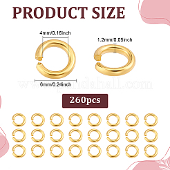 304ステンレススチールオープン丸カン260個  24KGP本金メッキ  6x1.2mm  内径：4mm&nbsp;STAS-ME0003-54