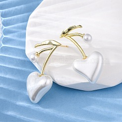 チェリー真鍮スタッドピアス  人工貝殻付き  ゴールドカラー  ホワイト  32.5x17.5mm&nbsp;EJEW-V017-01B-G