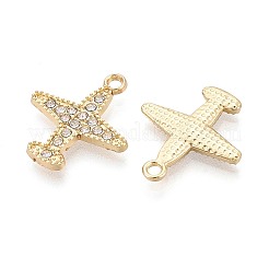 合金&クリスタルラインストーンペンダント  飛行機チャーム  ライトゴールド  20.5x18.5x2mm  穴：2mm&nbsp;PALLOY-T095-07KCG