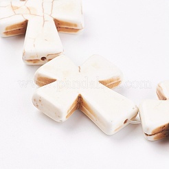 合成ターコイズビーズ連売り  染め  クロス  ベージュ  35x30x7mm  穴：1mm  約98個/1000g&nbsp;TURQ-G117-30x35mm-04
