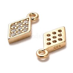 925スターリングシルバーペンダント  キュービックジルコニア付き  菱形チャーム  スタンプ925個付き  18KGP本金メッキ  10x5x1.4mm  穴：0.8mm&nbsp;STER-H110-09G