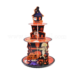 3段式ハロウィンお化け屋敷柄ペーパーカップケーキスタンド  厚紙製のデザートタワーを印刷する  ハロウィンパーティーのテーブルセンターピース  ダークオレンジ  275x430mm&nbsp;TH-CBA171D-01B