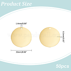 真鍮刻印入りブランクタグペンダント50個  フラットラウンド  ゴールドカラー  25x0.5mm  穴：1.4mm&nbsp;KK-WR0001-21