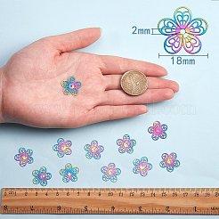 201 ステンレススチール製フィリグリーペンダント  エッチングされた金属装飾  花  虹色  18x0.3mm  穴：2mm  20個/箱&nbsp;STAS-SZ0001-82