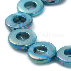 天然淡水貝殻染めビーズ連売り  ABカラー  ドーナツ  ミディアムターコイズ  15x2.5mm  穴：0.5mm  約25~26個/連  15.16''~15.28''（38.5~38.8センチメートル）&nbsp;BSHE-P033-01B