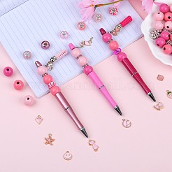 DIY ビーズペン作成キット  ハート&ちょう結び&フラミンゴ合金エナメル&タッセルチャーム付き  abs樹脂ボールペン  天然木&樹脂&ラインストーンヨーロピアンビーズ  ピンク  131個/箱&nbsp;DIY-SZ0009-92