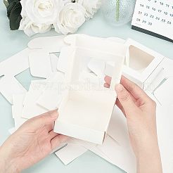 クラフト紙のボール紙ジュエリーボックス  PVCウィンドウ付き  正方形  ホワイト  箱：8.5x8.5x3.5センチメートル&nbsp;CON-FH0001-31A