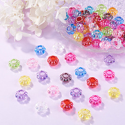 UVメッキ透明アクリルヨーロピアンビーズ100個  大穴ビーズ  虹色の  ミックスカラー  花  13.5x8mm  穴：6mm&nbsp;TACR-TA0001-93C