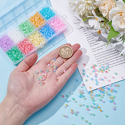 10セット10色の模造キャットアイガラスシードビーズ  ラウンド  ミックスカラー  4~4.5x3~3.5mm  穴：1.2~1.4mm  約130個/セット  1セット/色&nbsp;GLAA-WR0001-10