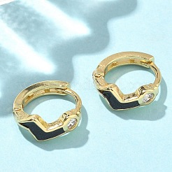 ブラスマイクロパヴェクリアキュービックジルコニアフープピアス  エナメル  鉛フリー＆カドミウムフリー  長持ちメッキ  18KGP本金メッキ  ミックスカラー  12.5x4.5mm&nbsp;EJEW-A132-12G