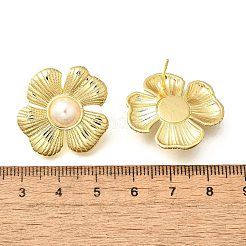 フラワーブラススタッドピアス  abs樹脂ビーズ  鉛フリー＆カドミウムフリー  長持ちメッキ  18KGP本金メッキ  25.5x26.5mm&nbsp;EJEW-F358-03B-G