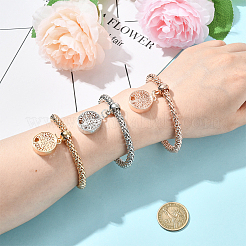 3色の亜鉛合金チャームブレスレット3個  女性用鉄ストレッチブレスレット  ツリー付きフラットラウンド  ミックスカラー  内径：2インチ（5cm）&nbsp;BJEW-SC0001-56