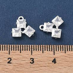 真鍮マイクロパヴェクリアキュービックジルコニアペンダント  スクエアチャーム  925銀メッキ  10x11x3.5mm  穴：1mm&nbsp;KK-C168-20S