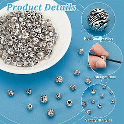 120個8スタイルチベットスタイルアロイビーズ  混合図形  アンティークシルバー  5.5~8x5~8x4.5~8mm  穴：1.5~3.5mm  15個/スタイル&nbsp;FIND-PH0018-87