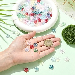 180色ベーキングペイント透明ガラスビーズ9個  5  - 花びらの花  グリッターパウダー付き  ミックスカラー  12~12.5x12.5~13x3.5~4mm  穴：1.2~1.4mm  約20PCS /カラー&nbsp;DGLA-YW0001-69