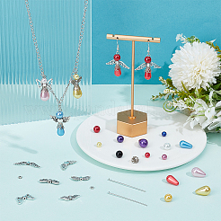 DIY 天使ペンダント作成キット  アクリルとガラスのパールビーズを含む  アクセサリー工具ニッパー/ヤットコ  チベットスタイルの合金パーツ  アイアン製ビーズキャップ  ミックスカラー  125mm&nbsp;DIY-PH0033-68