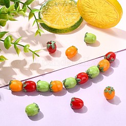 15個 3色 手作りランプワークエナメルビーズ  トマト  ミックスカラー  13x11mm  穴：1.2mm  5個/カラー&nbsp;LAMP-CJ0003-15