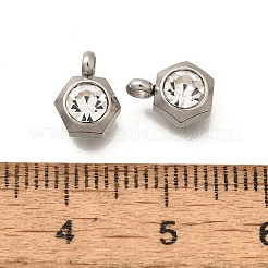 ステンレススチールチャーム201個  クリスタルラインストーン付き  六角  9x7x4mm  穴：2mm&nbsp;STAS-F311-06P-09