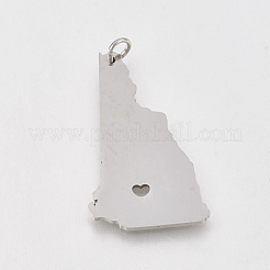 変色しにくい201ステンレススチールペンダント  ニューハンプシャー州の地図  ステンレス鋼色  32x19x1mm  穴：3mm&nbsp;STAS-T038-78