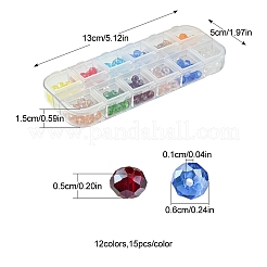 180個12色電気メッキガラスビーズ連売り  ABカラーメッキ  多面カット  ロンデル  ミックスカラー  6x5mm  穴：1mm  15個/カラー&nbsp;EGLA-FS0001-40