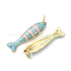 真鍮チャーム  魚  エナメル  18KGP本金メッキ  カドミウムフリー＆鉛フリー  ラックめっき  長持ちメッキ  丸カン付き  ミックスカラー  24x6.5x3mm  穴：3.2mm&nbsp;KK-D019-29B-G