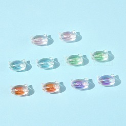 32 個の UV メッキレインボー虹色アクリルビーズ  猫の形  二層ビーズ  ミックスカラー  16x19.5x15.5mm  穴：3.5mm&nbsp;OACR-FS0002-16