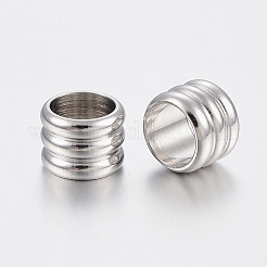 変色しにくい201ステンレススチールビーズ  スジ入りビーズ  大穴ビーズ  コラム  ステンレス鋼色  8x6mm  穴：6mm&nbsp;STAS-E149-18P